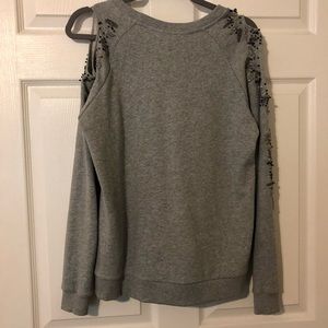 Deletta Heather Gray Beaded Sweatshirt